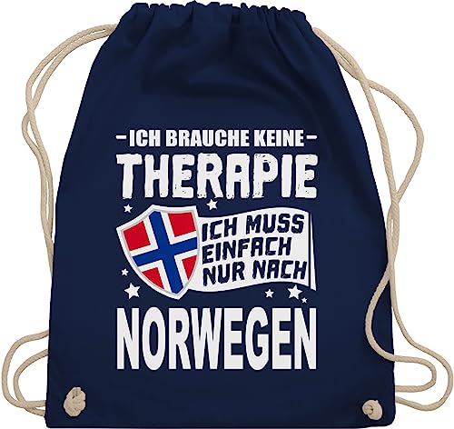 Turnbeutel Rucksack - Länder Fahnen und Flaggen - Ich brauche keine Therapie Ich muss einfach nur nach Norwegen - weiß - Unisize - Navy Blau - baumwolle kinder stoff kordel baumwoll häng beutel von Shirtracer