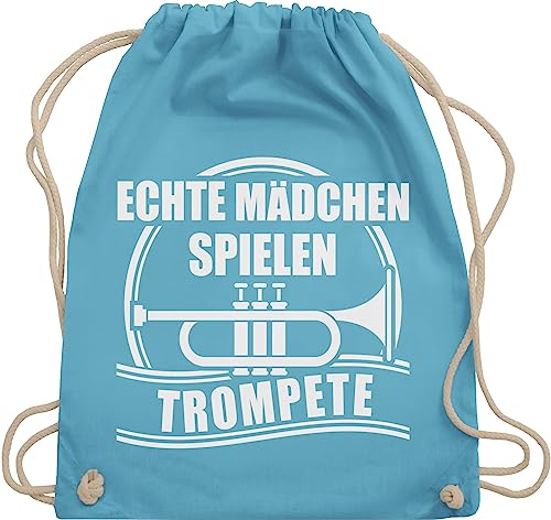 Turnbeutel Rucksack - Musik Instrument Zubehör - Echte Mädchen spielen Trompete - Unisize - Hellblau - turnen beutel sportrucksack mit schnur sport beuteltasche baumwolle kinder stoff instrumente von Shirtracer