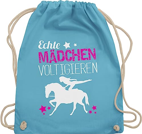 Turnbeutel Rucksack - Pferde - Taschen - Echte Mädchen voltigieren - Unisize - Hellblau - voltigier beutelrucksäcke pferderucksäcke sprüche pferd horses beutel baumwolle reitrucksack für reiter von Shirtracer