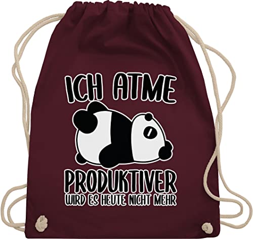 Turnbeutel Rucksack - Sprüche Statement Spruch - Ich atme produktiver wird es nicht mehr mit Panda - weiß - Unisize - Bordeauxrot - beutel spruechen atmen beutelrucksäcke damen sprueche pandabär von Shirtracer