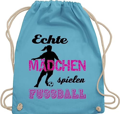 Shirtracer Turnbeutel Rucksack - Fussball EM 2024 - Echte Mädchen spielen Fußball - Schwarz - Unisize - Hellblau - fussballfan turnsäckchen sprüche gym beutel geschenke tasche turnsack stoffbeutel von Shirtracer