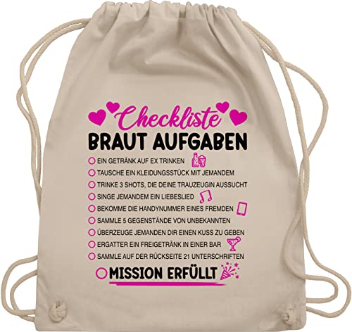 Turnbeutel Rucksack - JGA Junggesellenabschied Frauen - Braut Aufgaben I Mutprobe Checkliste - Unisize - Naturweiß - bride stoffbeutel brauttaschen bachelorette party damen beutel brautrücksack von Shirtracer