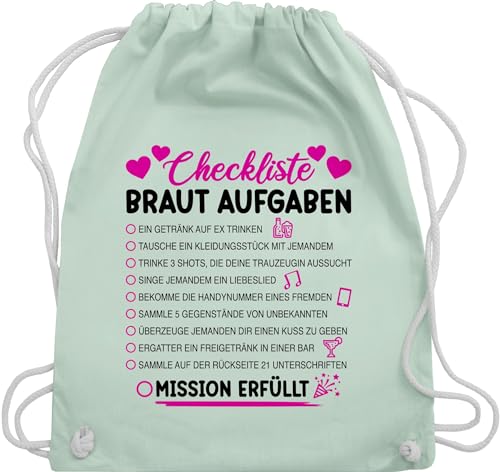 Turnbeutel Rucksack - JGA Junggesellenabschied Frauen - Braut Aufgaben I Mutprobe Checkliste - Unisize - Pastell Grün - beutel polterabend sport beuteltasche bride backpack tasche poltern taschen von Shirtracer