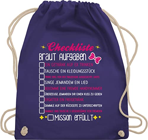 Turnbeutel Rucksack - Junggesellenabschied Frauen - Checkliste Braut Aufgaben - JGA To-do-Liste Bride - Unisize - Lila - jungesellenabschied baumwolle beutel tasche hen party trainingsbeutel damen von Shirtracer