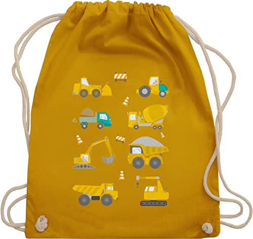 Turnbeutel Rucksack - Kinder Traktor Bagger und Co. - Baustellen Fahrzeuge - Unisize - Senfgelb - stoffbeutel mit kordelzug turnsack kordel stoff baumwolle baumwoll beutel kinderrucksack flugzeugen von Shirtracer