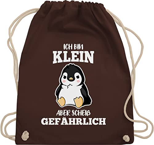 Turnbeutel Rucksack - Sprüche Statement mit Spruch - Ich bin klein aber scheiß gefährlich Pinguin weiß - Unisize - Braun - sportrucksack bedruckt sprüchen kinder turnsack kordelzug spruch. von Shirtracer