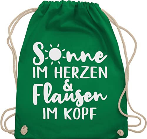 Shirtracer Turnbeutel Rucksack - Sprüche Statement mit Spruch - Sonne im Herzen und Flausen im Kopf - Unisize - Grün - tasche bedruckt sprüche, sport beutel sportbeutel+spruch sprüchen beutel, damen von Shirtracer