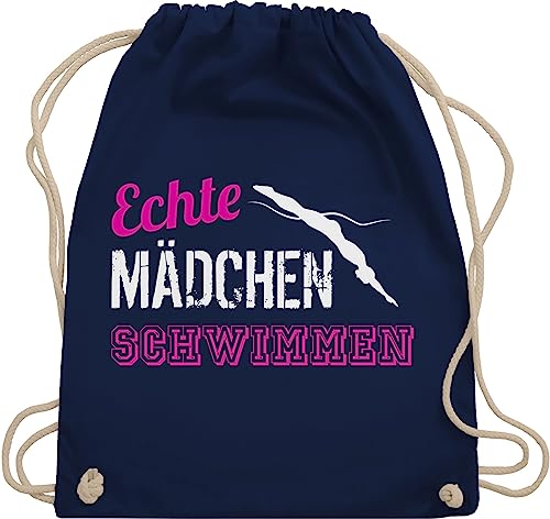 Turnbeutel Rucksack - Wassersport - Echte Mädchen schwimmen - Unisize - Navy Blau - turn beutel schwimmer geschenk stoffbeutel baumwolle spruch turnsackerl geschenke beutelrucksack beuteltasche von Shirtracer