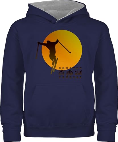 Pullover Kinder Hoodie Jungen Mädchen - Sport Kleidung - Ski and Sun - Skifahrer - 140 (9/11 Jahre) - Navy Blau/Grau meliert - Fahren Hoodies Pulli Hoody polova kinderpullover Jungs hodies von Shirtracer