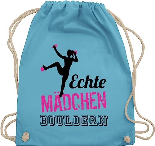 Turnbeutel Rucksack - Echte Mädchen bouldern fuchsia/schwarz - Unisize - Hellblau - beutel kinder baumwoll sportbeutel stoffrucksack turnen tasche turnsack stoffbeutel gymsack sporttasche bag von Shirtracer