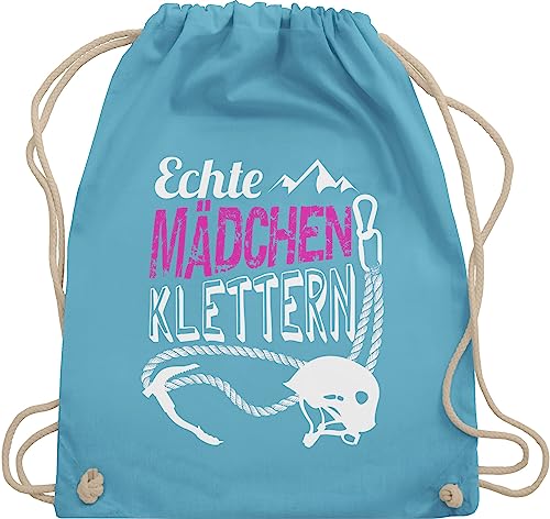 Turnbeutel Rucksack - Echte Mädchen klettern - Unisize - Hellblau - geschenke für kletterer kinderturnbeutel sport climb beutel kletter rucksäcke sportbeutel groß baumwollrucksack beuteltasche von Shirtracer