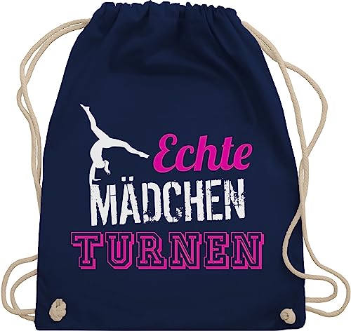 Turnbeutel Rucksack - Echte Mädchen turnen - Geschenk Turnerin - Unisize - Navy Blau - beutel baumwolle turner rucksackbeutel echt baumwollbeutel mädels gymsack echten stoffturnbeutel turnsäcke von Shirtracer