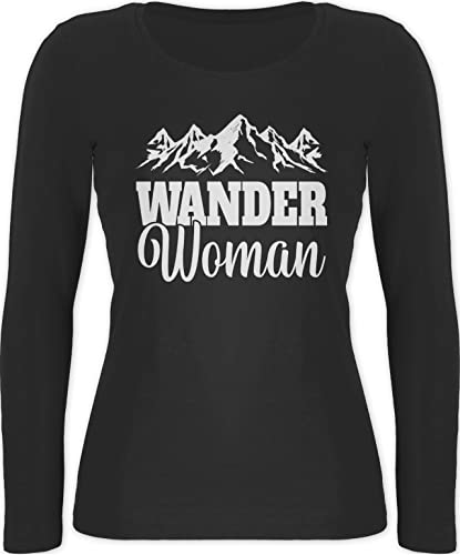 Langarmshirt Damen - Wander Woman - L - Schwarz - Motiven wandern Shirt Langarm sprüche Geschenk wandershirt wanderwomen Longsleeve für bergliebhaber wandershirts wanderwoman wanderwoman, Berg von Shirtracer