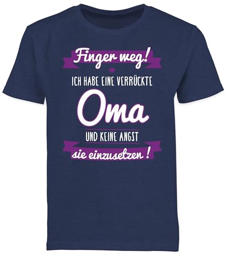 Kinder T-Shirt Jungen - Statement Sprüche - Ich Habe eine verrückte Oma - 104 (3/4 Jahre) - Dunkelblau Meliert - Shirt Tshirt Tshirts t Shirts kindertshirts tischert für t-Shirts fã¼r Jungs von Shirtracer