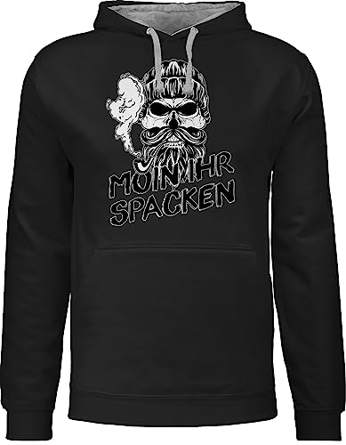 Pullover Herren Frauen Hoodie Kontrast zweifarbig - Sprüche Statement - Moin Ihr Spacken Totenkopf Norddeutsch Geschenke - L - Schwarz/Grau meliert - Damen mit Kapuze männer Hoody Pulli von Shirtracer