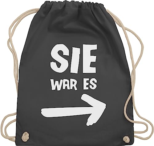 Turnbeutel Rucksack - Sprüche Statement mit Spruch - Sie war es - Unisize - Dunkelgrau - turnsackerl kordelzug sprüchen sportbeutel damen spruche stoffrucksack beutel+rucksack+mit+sprüchen von Shirtracer