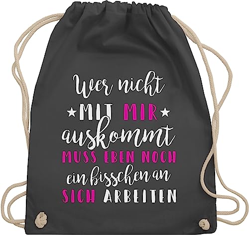 Turnbeutel Rucksack - Sprüche Statement Spruch - Wer mit mir nicht auskommt - Unisize - Dunkelgrau - frechen sprüchen stoffbeutel damen spruch. freche sprueche sportbeutel sportbeutel+spruch von Shirtracer