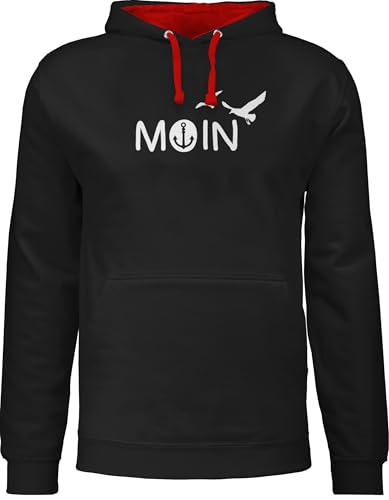 Pullover Herren Frauen Hoodie Kontrast zweifarbig - Sprüche Statement - Moin Moin Hamburg Maritime Nordsee Geschenk - XL - Schwarz/Rot - matrosen kapuzen hoodies nordische pulli damen moin,moin von Shirtracer