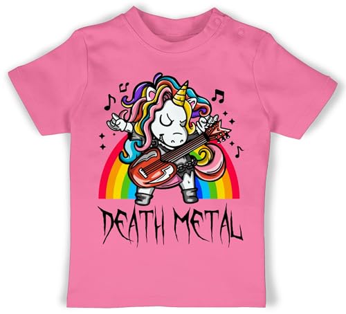 Baby T-Shirt Mädchen Jungen - Sprüche - Death Metal Einhorn - Unicorn - 18/24 Monate - Pink - Babykleidung mit sprüchen babygeschenke lustig Tshirt Spruch für babysachen Shirt witzige coolem von Shirtracer