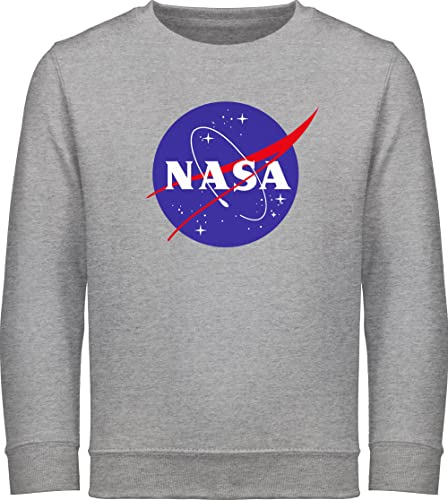 Sweatshirt Kinder Pullover für Jungen Mädchen - Trend Kinderkleidung und Co - Nasa Meatball Logo - 128 (7/8 Jahre) - Grau meliert - fun-sweatshirts kinderpullover pullis hoddies/pullies jungs von Shirtracer