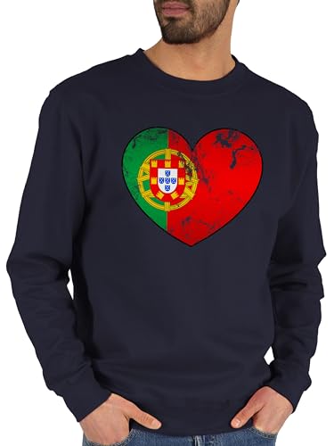 Shirtracer Sweater Pullover Sweatshirt Herren Damen - Fußball EM WM - Portugal Vintage Herz - M - Dunkelblau - Fussball Frauen Europameisterschaft fußball-Fanartikel fu Ball 2024 Fanartikel zur w Fan von Shirtracer