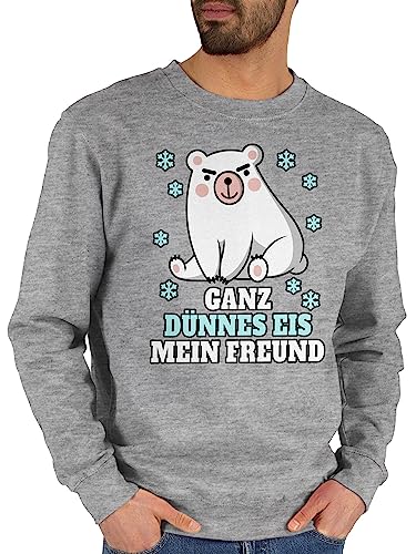 Shirtracer Sweater Pullover Sweatshirt Herren Damen - Sprüche Statement mit Spruch - Ganz dünnes EIS Mein Freund - L - Grau meliert - Spruch. sprüchen spruechen Drauf witzige lustige von Shirtracer