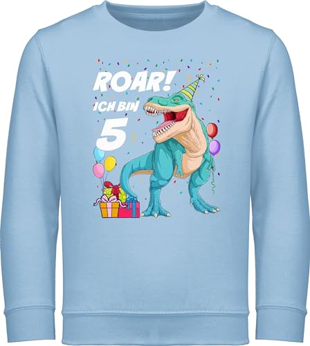 Sweatshirt Kinder Pullover für Jungen Mädchen - 5. Geburtstag - Ich bin 5 Jahre - T-Rex Dinosaurier Dino - 116 (5/6 Jahre) - Hellblau - pulli geburtstagspullover five junge alt 5, geburtstags von Shirtracer