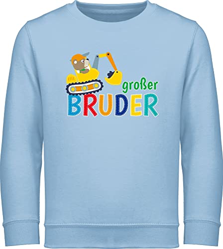 Sweatshirt Kinder Pullover für Jungen Mädchen - Großer Bruder Bagger - 128 (7/8 Jahre) - Hellblau - geschenk große grosser groser 2024 grosse geschenke gro er großer+bruder zur geburt großen von Shirtracer