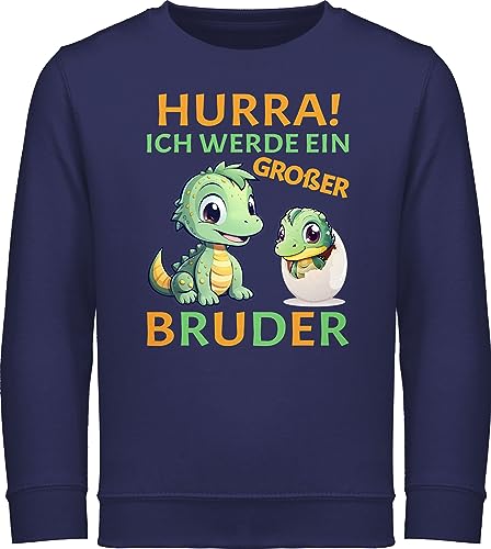 Sweatshirt Kinder Pullover für Jungen Mädchen - Hurra endlich großer Bruder - Ich werde großer Bruder - Ich bin großer Bruder - 128 (7/8 Jahre) - Navy Blau - geschenk geschenke grosse grosser von Shirtracer