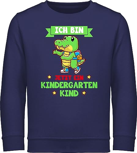 Sweatshirt Kinder Pullover für Jungen Mädchen - Hallo - Bin jetzt ein Kindergartenkind - Kita Start Kindergarten Geschenk - 104 (3/4 Jahre) - Navy Blau - kindergartenbeginn kindergärten geschenke von Shirtracer