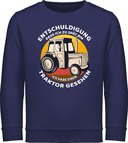 Shirtracer Sweatshirt Kinder Pullover für Jungen Mädchen - Bagger und Co. - Entschuldigung DASS ich zu spät Bin - Traktor - 116 (5/6 Jahre) - Navy Blau - Pulli Junge Kind Fahrzeuge Traktoren Hoodies von Shirtracer