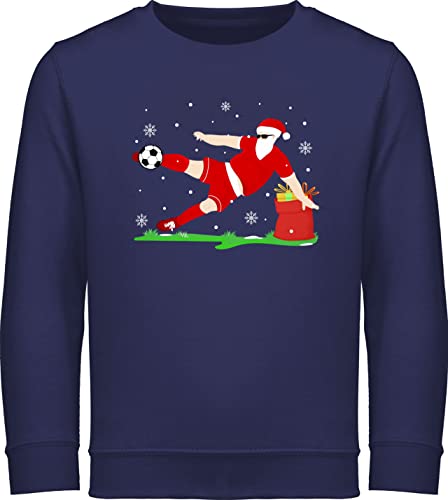 Sweatshirt Kinder Pullover für Jungen Mädchen - Weihnachten Geschenke Christmas - Fußball Spieler Weihnachtsmann - 128 (7/8 Jahre) - Navy Blau - weihnachtssweater weihnachtsmotiven von Shirtracer