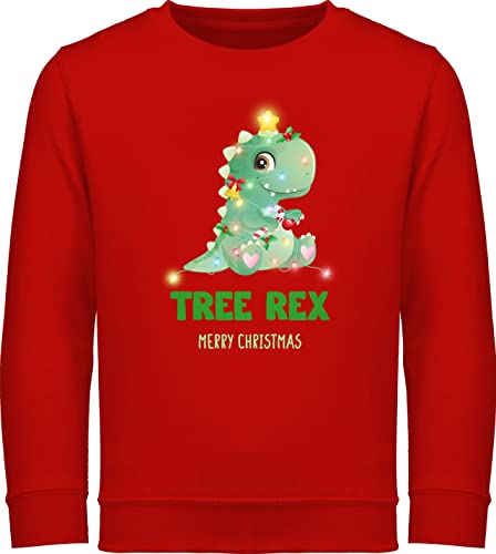 Sweatshirt Kinder Pullover für Jungen Mädchen - Weihnachten Geschenke - Tree Rex - Merry Christmas - 104 (3/4 Jahre) - Rot - weihnachtspulli Baumwolle weihnacht Pulis weihanachtspulli von Shirtracer