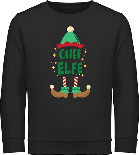 Sweatshirt Kinder Pullover für Jungen Mädchen - Geschenke Christmas - Weihnachten Chef Elfe - 140 (9/11 Jahre) - Schwarz - Sweater Baumwolle weihnachtssweater weihnachtlicher Elfen von Shirtracer