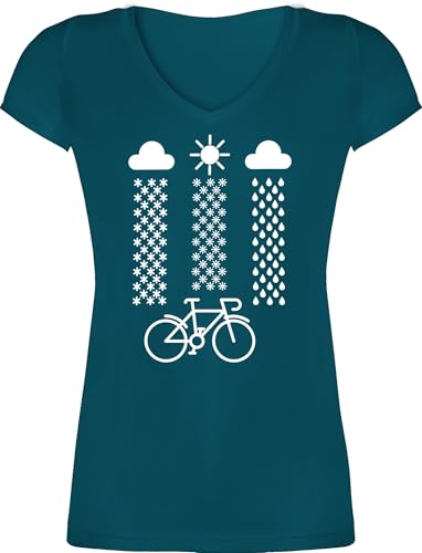 T-Shirt Damen V Ausschnitt - Bekleidung Radsport - Fahrrad mit Wetter - XXL - Türkis - Shirt Rad Geschenk Mountainbike Tshirt Frauen Cycle Shirts fahrradgeschenke t-Shirts fahrradliebhaber t von Shirtracer