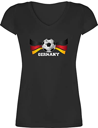 T-Shirt Damen V Ausschnitt - EM WM - Germany Deutschland Fußball - 3XL - Schwarz - Shirt 2024 Trikots em- Fanartikel Team t-Shirts Tshirt Frauen fußball-Fanartikel Fanshirt Tshirts Fussball von Shirtracer