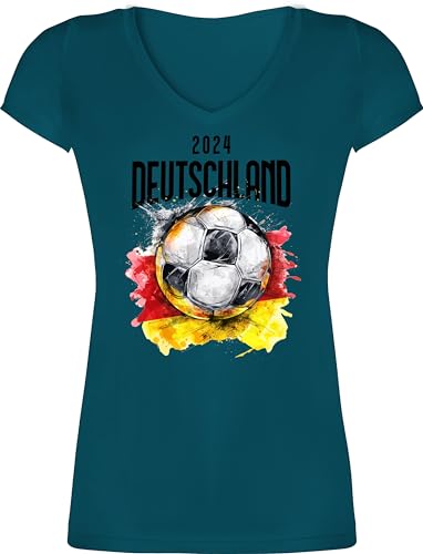 T-Shirt Damen V Ausschnitt - Fußball EM WM - Deutschland 2024 Germany - XL - Türkis - Shirt Frauen Fussball Tshirt em-Fanartikel 24 Tshirts Trikots Fussball-wm fußballtrikot v-Ausschnitt t von Shirtracer