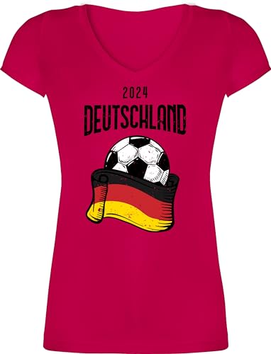 T-Shirt Damen V Ausschnitt - Fußball EM WM - Germany 2024 Deutschland - XXL - Fuchsia - t Shirt Shirts fußball-em Tshirts Fussball Fussball-wm Tshirt Frauen fußballer Trikots em- Fanartikel Fun von Shirtracer