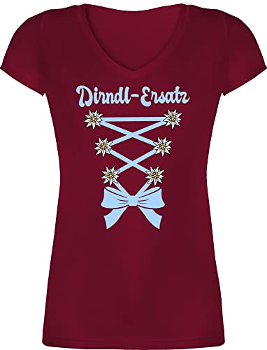 T-Shirt Damen V Ausschnitt - Kompatibel mit Oktoberfest - Dirndl Ersatz Korsage - L - Bordeauxrot - Trachten t Shirt Bayern Tshirt Frauen Trachtenmode Munich tischert trachtent-Shirt von Shirtracer