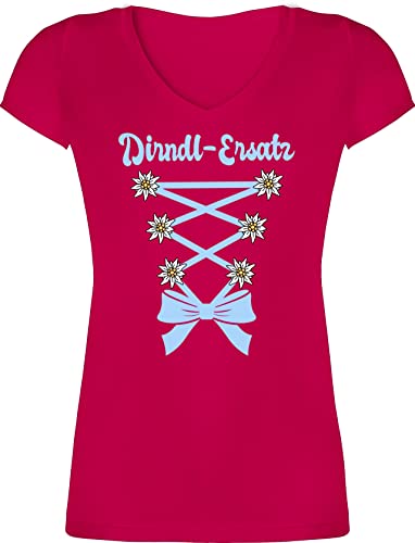 T-Shirt Damen V Ausschnitt - Kompatibel mit Oktoberfest - Dirndl Ersatz Korsage - XL - Fuchsia - Trachten Tshirt Bayern t- Shirt trachtenshirt edelweiß tailliert t-Shirts trachtenleiberl t von Shirtracer