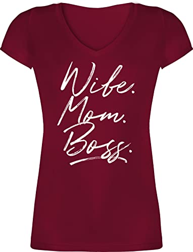 T-Shirt Damen V Ausschnitt - Momlife - Wife Mom Boss. Best Mom Muttertagsgeschenke Super Mama Beste Mom Life - L - Bordeauxrot - Geschenk für personalisiert Namen personalisierter personalisiertes von Shirtracer