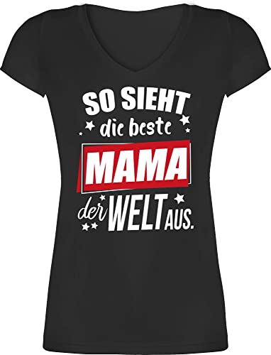 T-Shirt Damen V Ausschnitt - So Sieht die Beste Mama der Welt aus. Sterne - L - Schwarz - Fuer Mutter Tshirt Muttertag 2024 Shirt muttertagsgeschenk personalisiert muttertaggeschenke von Shirtracer