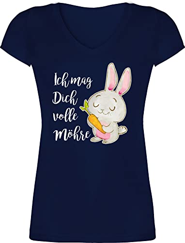 T-Shirt Damen V Ausschnitt - Oster Outfit - Ich mag Dich volle Möhre Aquarell weiß - XXL - Dunkelblau - osterhasen Shirt osterfest Tshirt osterngeschenke Osterhase Easter Hasen von Shirtracer