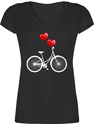 T-Shirt Damen V Ausschnitt - Sprüche Statement - Fahrrad Herz Luftballons - weiß/rot - XXL - Schwarz - fahrradshirt Statements fahrradmotiv Coole-Fun-t-Shirts mit Aufschrift herzl t Shirts Spruch von Shirtracer