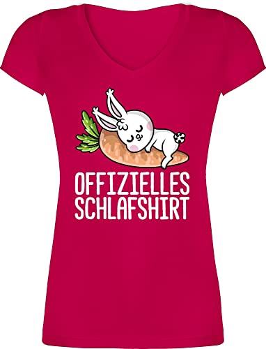 T-Shirt Damen V Ausschnitt - Sprüche Statement - Offizielles Schlafshirt mit Hase weiß - 3XL - Fuchsia - Shirt Frauen Shirts Tshirt Tshirts Kurzarm Statements offizielle t-schirt Spruch t von Shirtracer