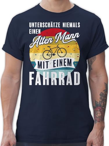 T-Shirt Herren - Bekleidung Radsport - Unterschätze Niemals einen Alten Mann mit einem Fahrrad Vintage - weiß - XL - Navy Blau - Geschenke für Radfahrer Motiven Fahren Geschenk sprüche von Shirtracer