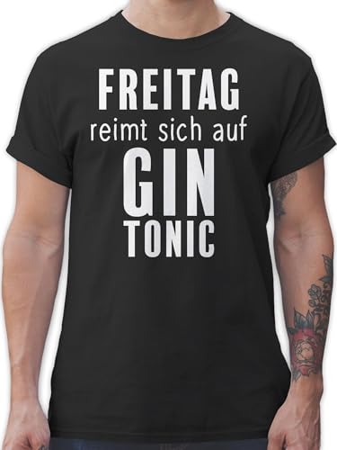 T-Shirt Herren - Party & Alkohol - Freitag reimt Sich auf Gin Tonic - 3XL - Schwarz - t Shirts Tshirt Saufen männer,Alkohol t-Shirts männer sprüche Sauf Shirt Tshirts Mann Maenner für t-schirt von Shirtracer