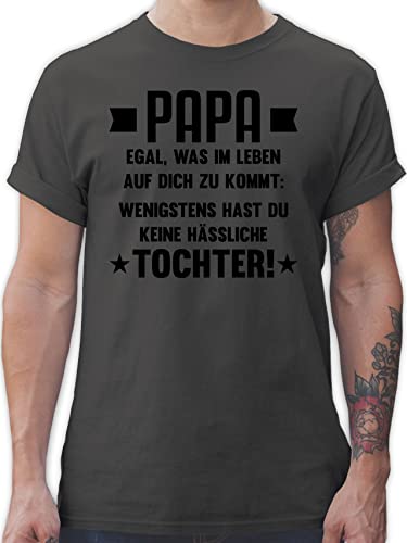 T-Shirt Herren - zum Vatertag - Papa egal was auf Dich zukommt wenigstens hast du Keine hässlichen Kinder | Lustiges Geschenk Papa von Kindern - 3XL - Dunkelgrau - für väter Geschenke Vater Tags von Shirtracer