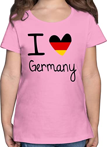 T-Shirt Mädchen - Fußball EM WM - I Love Germany - 128 (7/8 Jahre) - Rosa - German Flag Tshirt Kinder Fussball Deutschland. Shirt Kind Fanartikel deutsche Flagge t Shirt. Europameisterschaft von Shirtracer