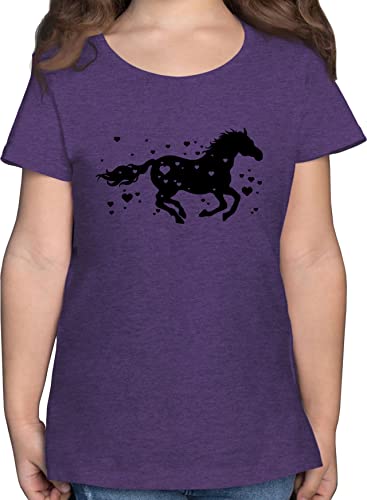 T-Shirt Mädchen - Pferde Reiten Laufendes Pferd - 152 (12/13 Jahre) - Lila Meliert - Geschenk für pferdeliebhaber Tshirt Kinder reitkleidung reiterzubehör Kindershirt REIT Klamotten (Pferd) von Shirtracer